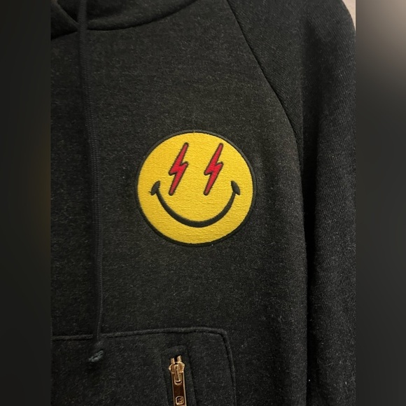 AVIATOR NATION Women’s Dark Grey Hoodie with Smily Face - Size X-Small - Picture 9 of 12